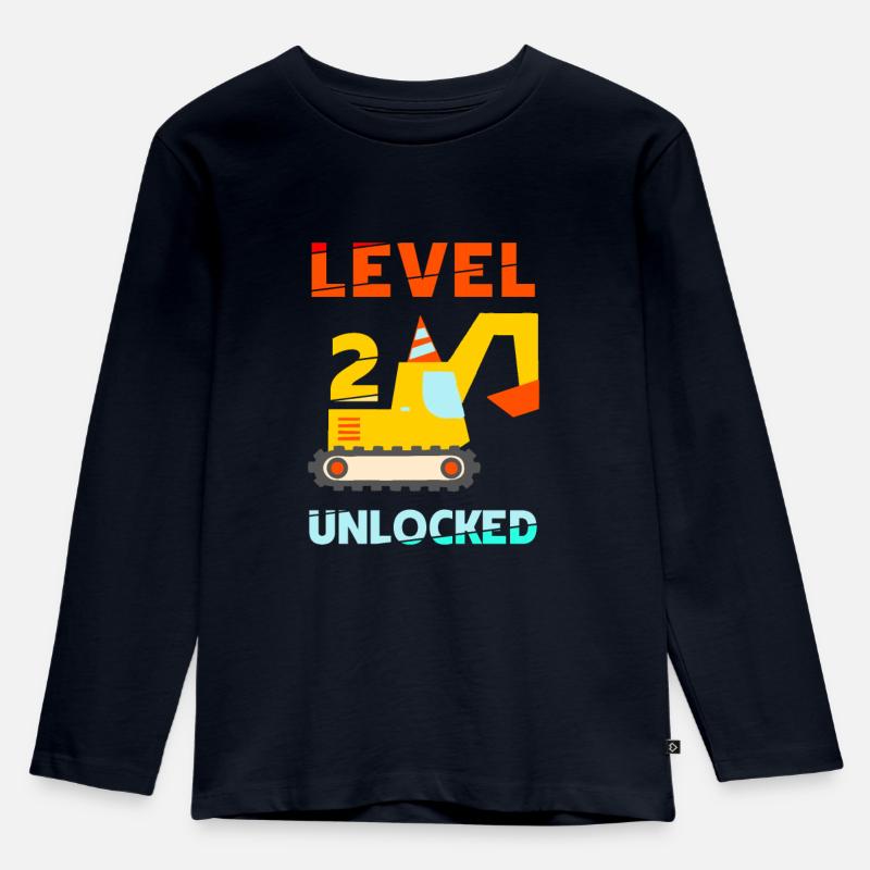 Level 2unlocked Bagger - Kinder Premium Bio Langarmshirt - Navy