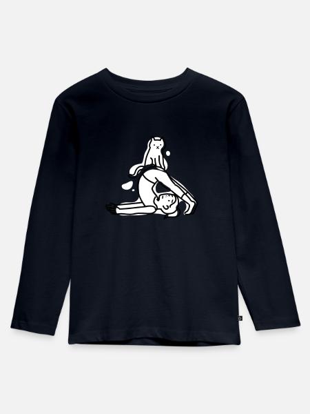 Yoga Meditation Frau Katze - Kinder Premium Bio Langarmshirt - Navy