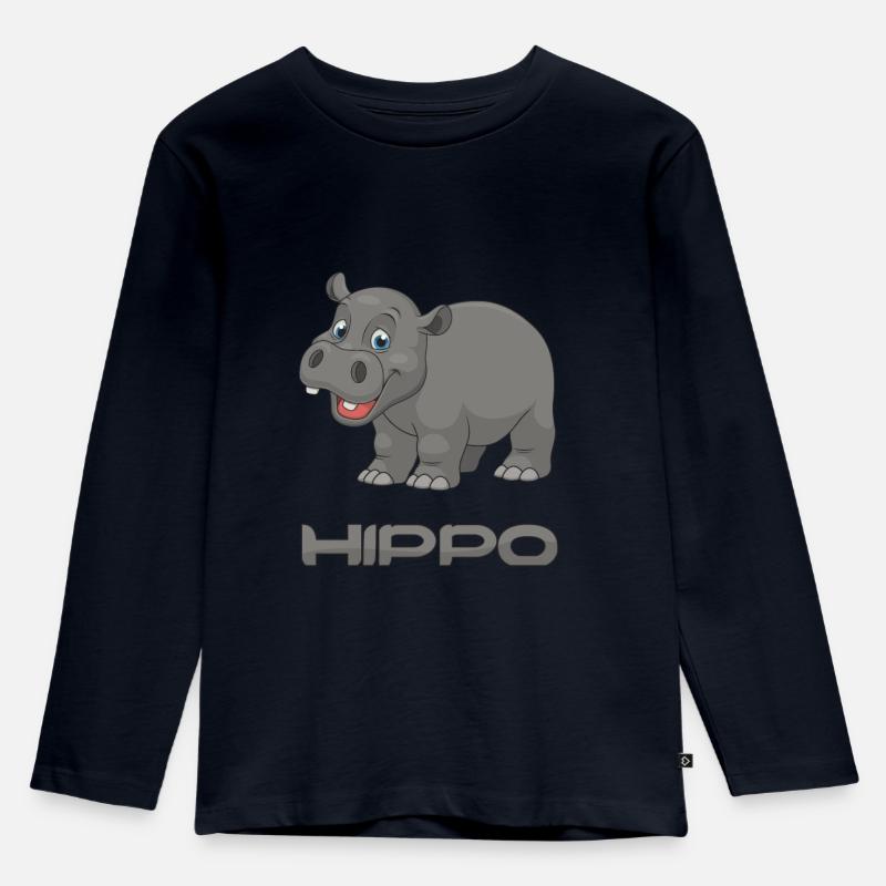 Hippo - Nilpferd - Kinder Premium Bio Langarmshirt - Navy