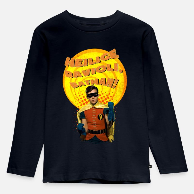 DC Comics Batman Robin Heilige Ravioli Spruch - Kinder Premium Bio Langarmshirt - Navy