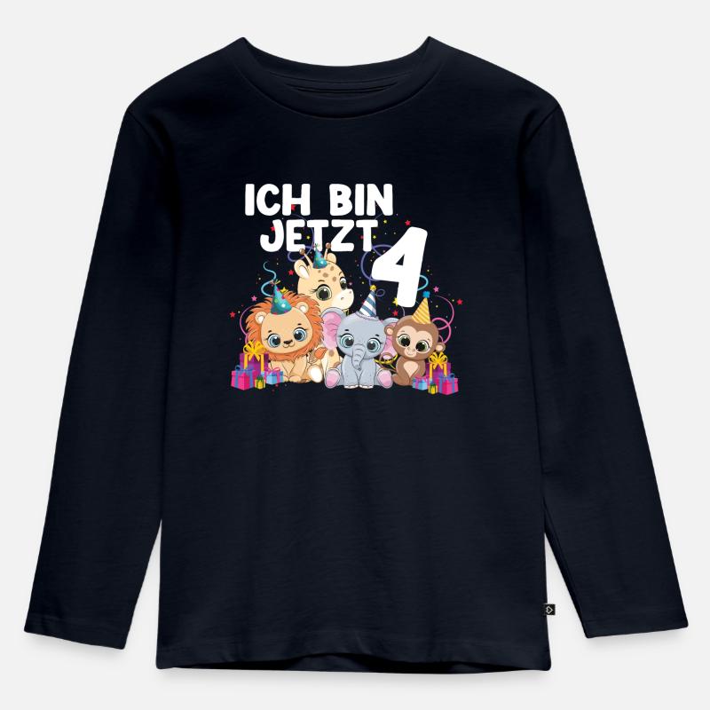 Ich bin jetzt 4 kindergeburtstag Geschenkidee - Kinder Premium Bio Langarmshirt - Navy