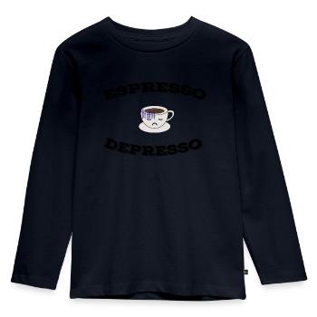Espresso Depresso - Kinder Premium Bio Langarmshirt - Navy - Vorne - AI Model Kid Female (0cm)