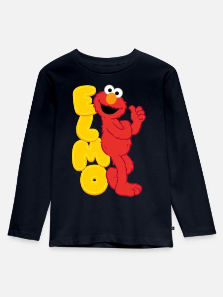 Sesamstraße Elmo Glücklich - Kinder Premium Bio Langarmshirt - Navy