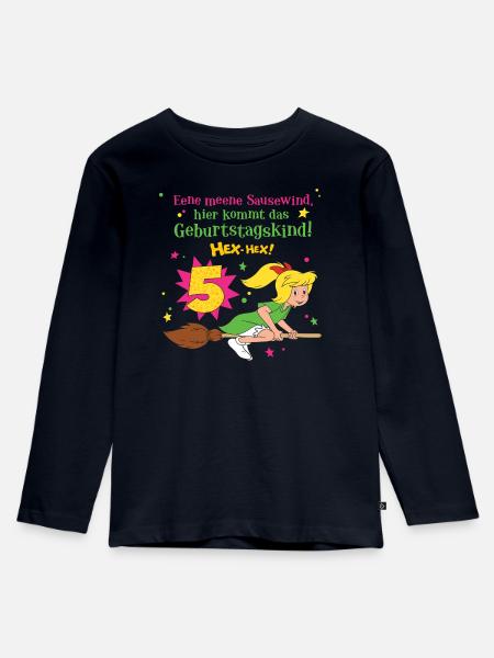 Bibi Blocksberg Geburtstagsdesign 5 Jahre - Kinder Premium Bio Langarmshirt - Navy