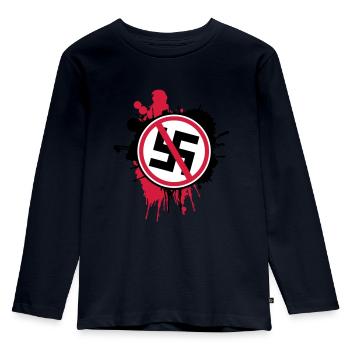 Against Nazis - Kids' Premium Longsleeve Shirt - navy - Front - AI Model Kid Female (0cm)