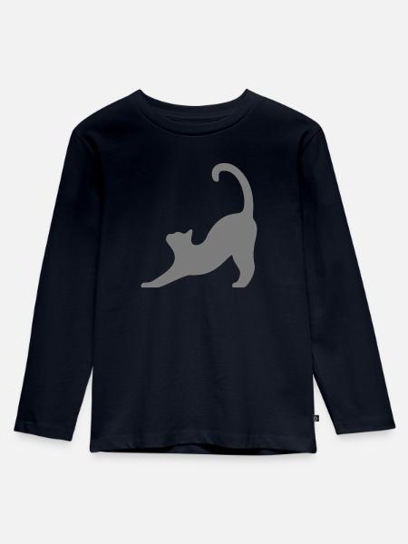Katze grau - Kinder Premium Bio Langarmshirt - Navy