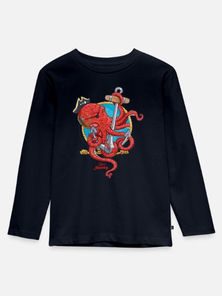 Käpt'n Sharky Riesenkrake - Kinder Premium Bio Langarmshirt - Navy