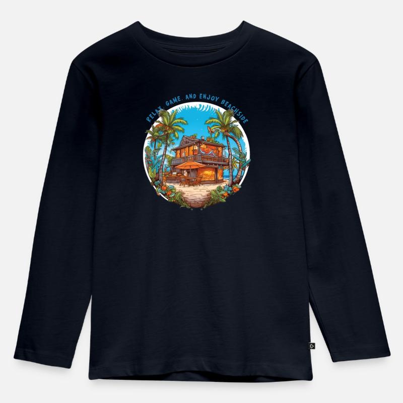 Relax, game, and enjoy beachside - Kinder Premium Bio Langarmshirt - Navy