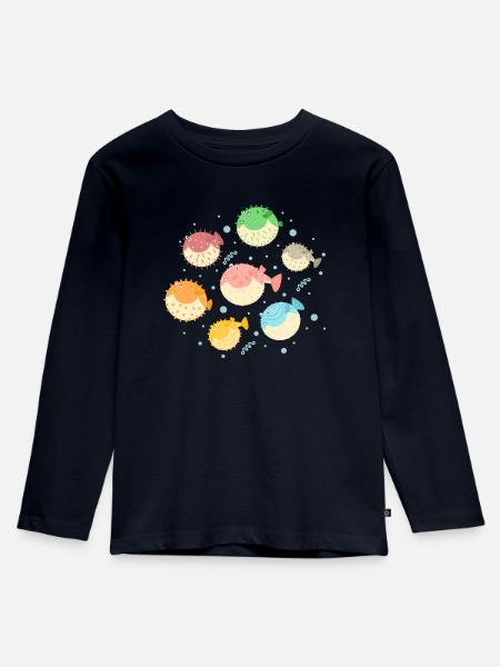 Bunter Kugelfisch - Kinder Premium Bio Langarmshirt - Navy
