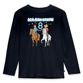 Bibi & Tina Geburtsagsdesign Ich Bin Schon Acht - Kinder Premium Bio Langarmshirt - Navy - Vorne - AI Model Kid Female (0cm)