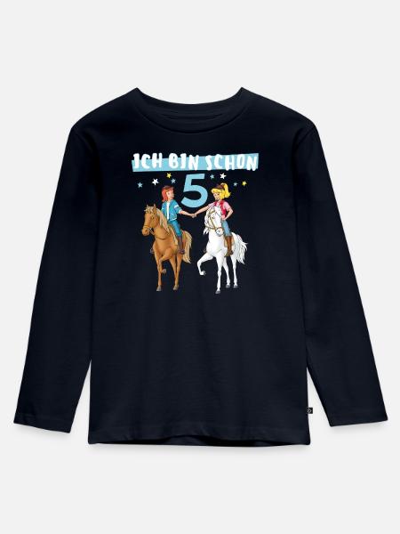 Bibi & Tina Geburtsagsdesign Ich Bin Schon Fünf - Kinder Premium Bio Langarmshirt - Navy