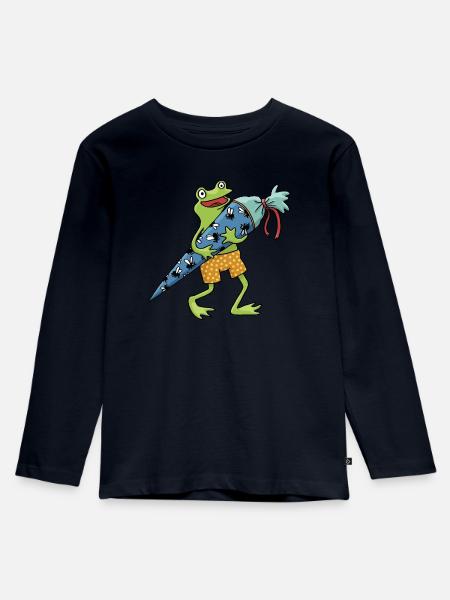 Frosch Schultüte - Kinder Premium Bio Langarmshirt - Navy