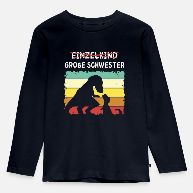 Einzelkind große Schwester Dino - Kinder Premium Bio Langarmshirt - Navy