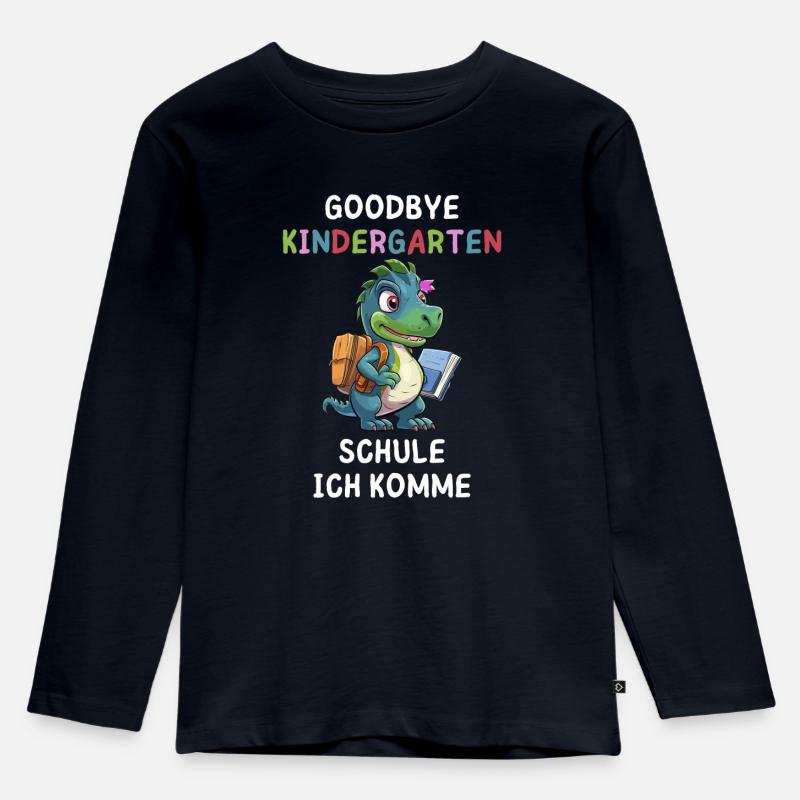 Goodbye Kindergarten Dino - Kinder Premium Bio Langarmshirt - Navy