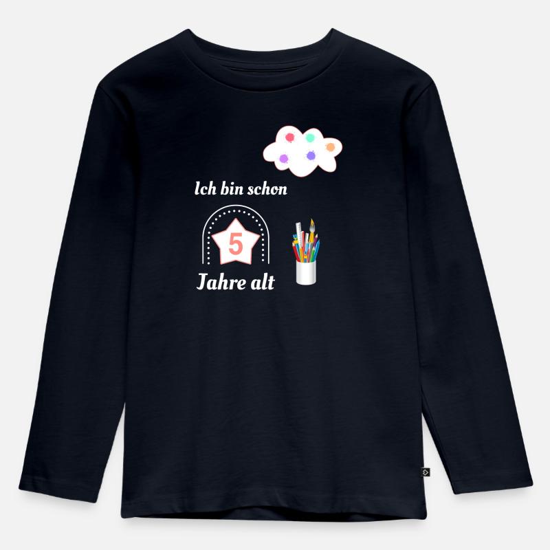 Ich bin schon 5 Wolke - Kinder Premium Bio Langarmshirt - Navy