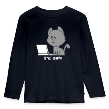 Katze Laptop - Kinder Premium Bio Langarmshirt - Navy - Vorne - AI Model Kid Female (0cm)