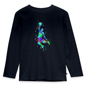 Basketball Dunk Basketballer - Kinder Premium Bio Langarmshirt - Navy - Vorne - AI Model Kid Female (0cm)
