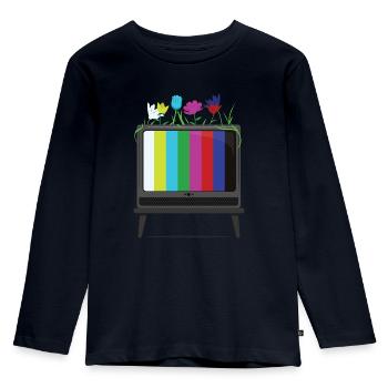 Blühendes Fernsehen - Kinder Premium Bio Langarmshirt - Navy - Vorne - AI Model Kid Female (0cm)