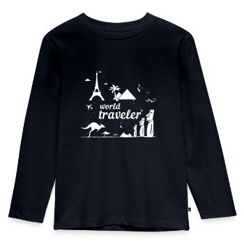Tour du monde - T-shirt manches longues Premium Enfant - bleu marine - Devant - AI Model Kid Female (0cm)