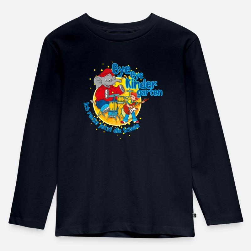 Benjamin Blümchen Bye Bye Kindergarten - Kinder Premium Bio Langarmshirt - Navy