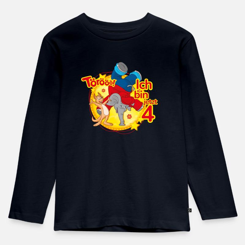 Benjamin Blümchen Ich Bin Jetzt 4 - Kinder Premium Bio Langarmshirt - Navy