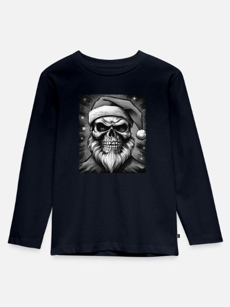 Weihnachtsmann Totenkopf - Kinder Premium Bio Langarmshirt - Navy