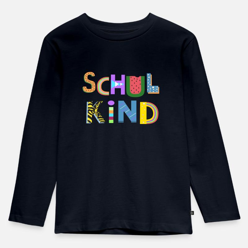 Schulkind Einschulung 1. Klasse bunt Geschenk - Kinder Premium Bio Langarmshirt - Navy