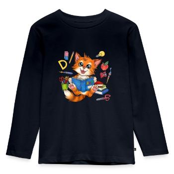 Niedliche Katze Katzenkind mit Zuckertüte Schule - Kinder Premium Bio Langarmshirt - Navy - Vorne - AI Model Kid Female (0cm)