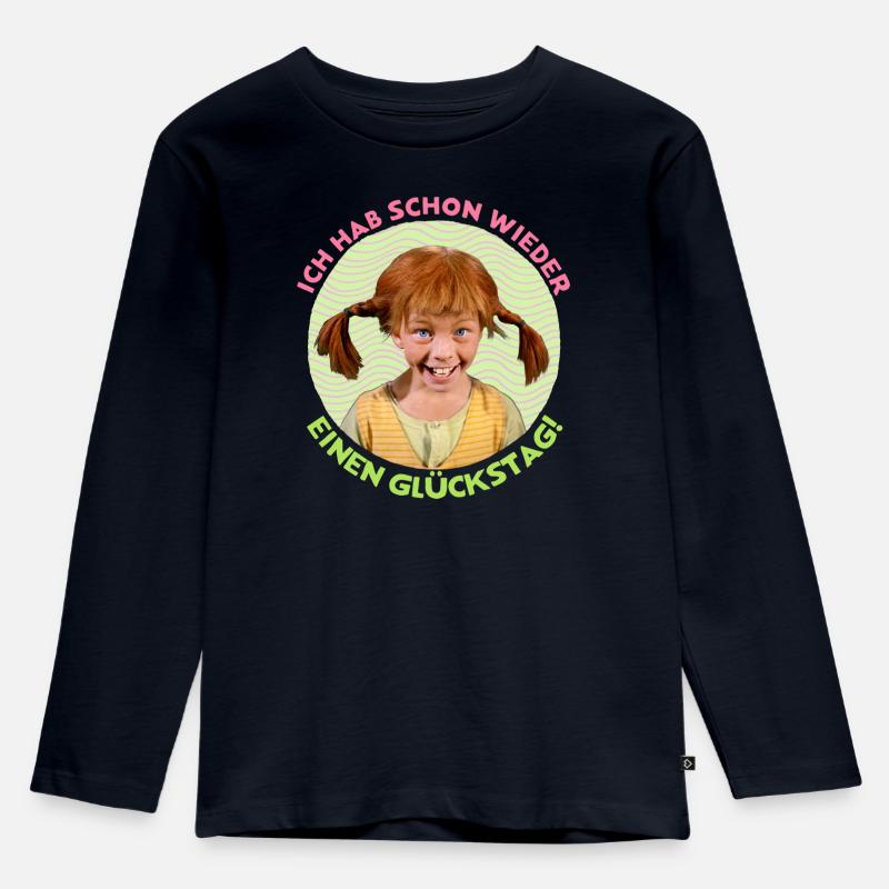 Pippi Langstrumpf Hat Einen Glückstag - Kinder Premium Bio Langarmshirt - Navy