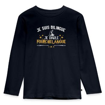Humor Film, Kino, ich bin zweisprachig, Zauberer - Kinder Premium Bio Langarmshirt - Navy - Vorne - AI Model Kid Female (0cm)