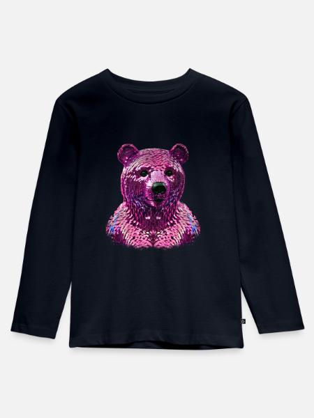 bär,pailletten,pinker bär,glänzend - Kinder Premium Bio Langarmshirt - Navy