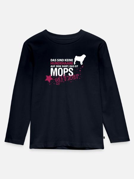 Mops Glitzer - Kinder Premium Bio Langarmshirt - Navy