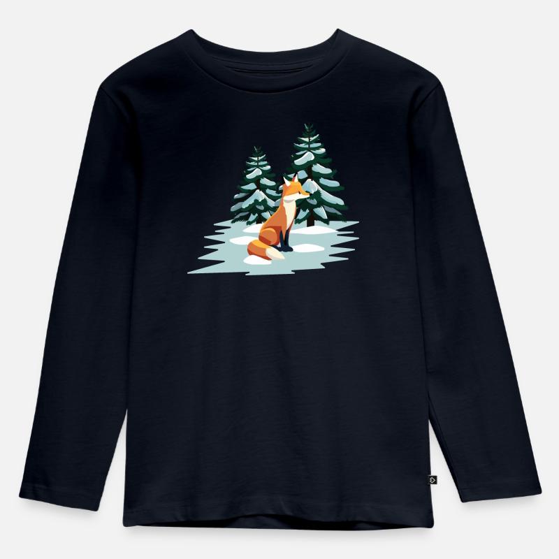 Fuchs im Schnee - Kinder Premium Bio Langarmshirt - Navy
