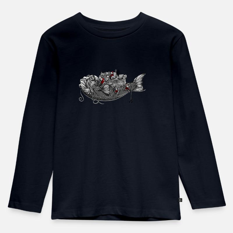 Fisch - Kinder Premium Bio Langarmshirt - Navy
