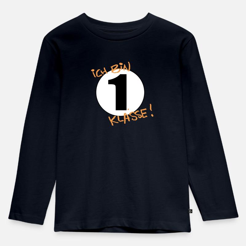 Ich bin erste Klasse! - Kinder Premium Bio Langarmshirt - Navy