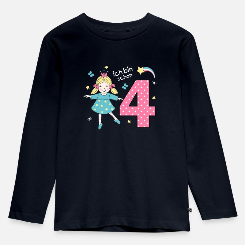 Vierter Geburtstag - ich bin schon 4 - Kinder Premium Bio Langarmshirt - Navy