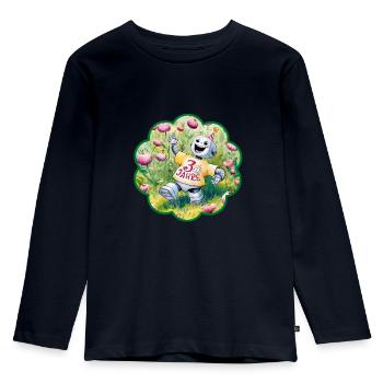 3 Jahre 3. Geburtstag Roboter auf Blumenwiese - Kinder Premium Bio Langarmshirt - Navy - Vorne - AI Model Kid Female (0cm)