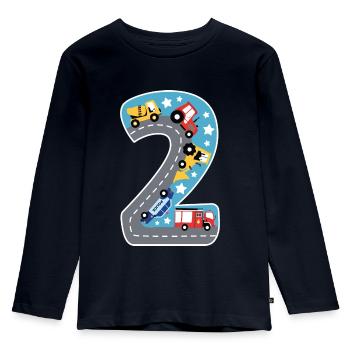 Ich bin 2 Straße Geburtstag Fahrzeuge T-Shirt - Kinder Premium Bio Langarmshirt - Navy - Vorne - AI Model Kid Female (0cm)