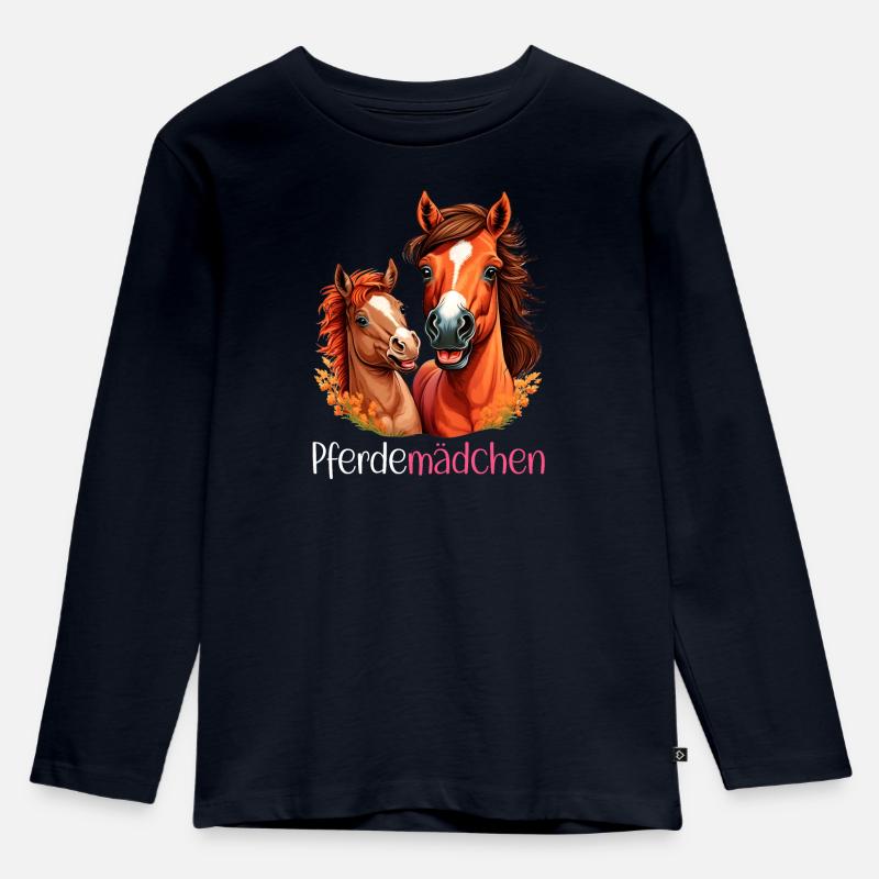 Pferdemädchen Pferdeshirt Pferd Fohlen Mädchen - Kinder Premium Bio Langarmshirt - Navy
