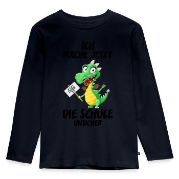 Einschulung Drache - Kinder Premium Bio Langarmshirt - Navy - Vorne - AI Model Kid Female (0cm)