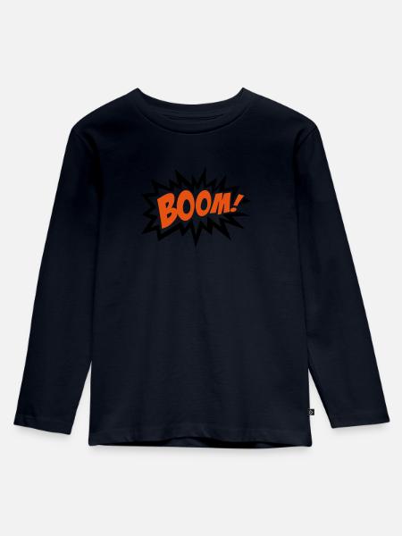 BOOM, comic, Sprechblase, cartoon, style, bang, - Kinder Premium Bio Langarmshirt - Navy