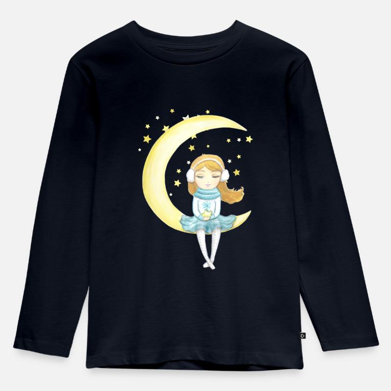 Luna Sterne - Kinder Premium Bio Langarmshirt - Navy