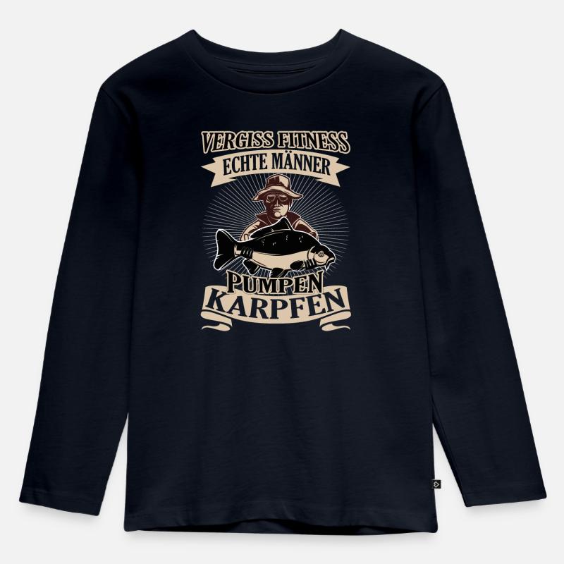 Echte Männer pumpen Karpfen - Kinder Premium Bio Langarmshirt - Navy