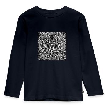 Zentangle Maya Kalender - Kinder Premium Bio Langarmshirt - Navy - Vorne - AI Model Kid Female (0cm)