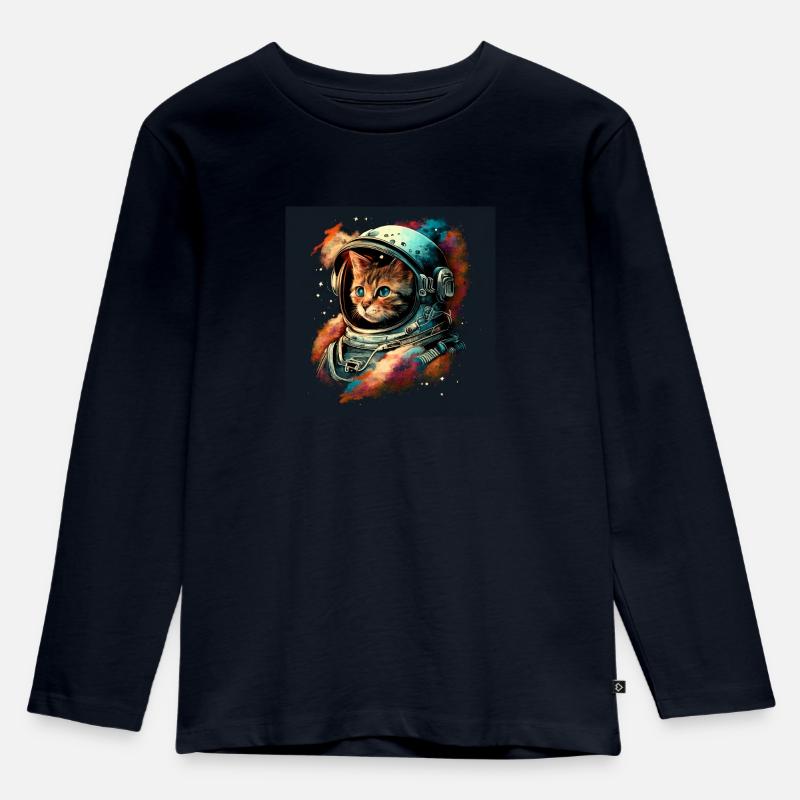 Kosmische Katze im Aetherpunk-Stil - Kinder Premium Bio Langarmshirt - Navy