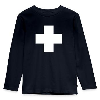 SWISS Fahnenkreuz - Kinder Premium Bio Langarmshirt - Navy - Vorne - AI Model Kid Female (0cm)