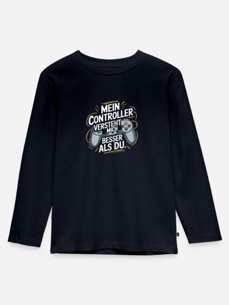 Controller Gamer - Kinder Premium Bio Langarmshirt - Navy