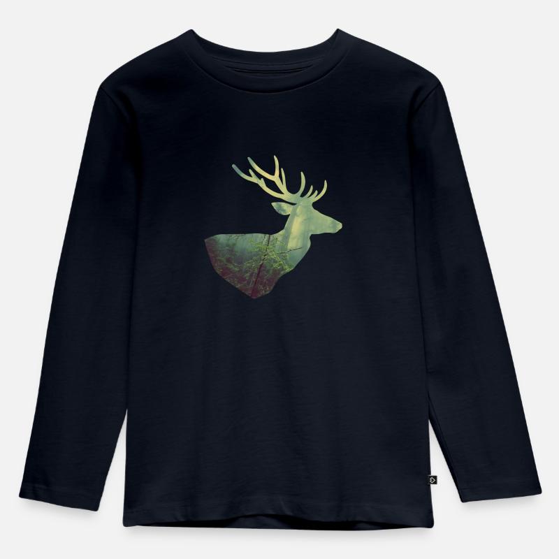 Hirsch im Wald - Kinder Premium Bio Langarmshirt - Navy