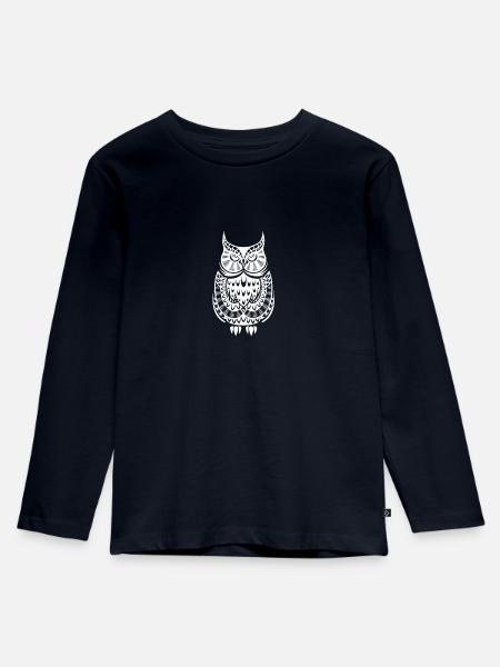 Muster-Eule - Kinder Premium Bio Langarmshirt - Navy