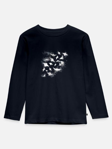 rochen,rochenschwarm,weiss,meer,graffiti,malerei, - Kinder Premium Bio Langarmshirt - Navy
